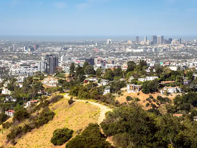Los Angeles seen from the hills, with the city skyline in the distance